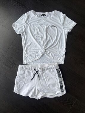 Goldbergh White Twist-Front Tee and Logo Tape Shorts Set